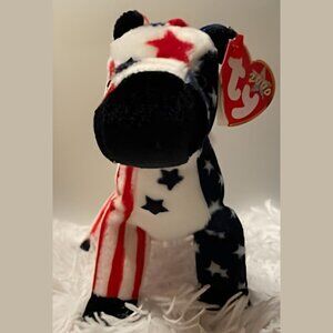 Stuffed Patriotic Plush Donkey Ty Beanie Baby - Lefty 2000 Stars & Stripes